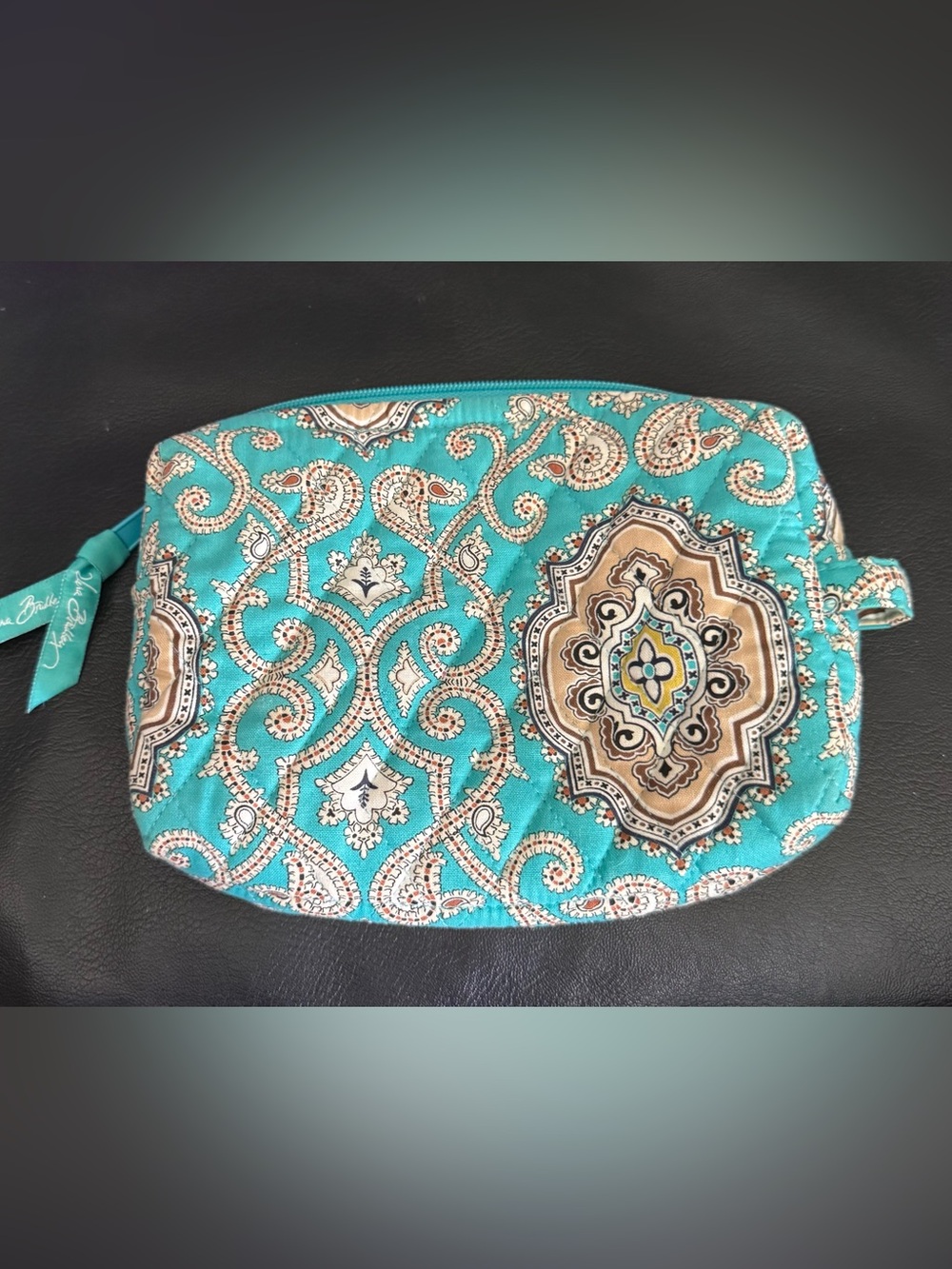 Vera Bradley Totally Turquoise Toiletry Cosmetic Bag Lined Travel Case